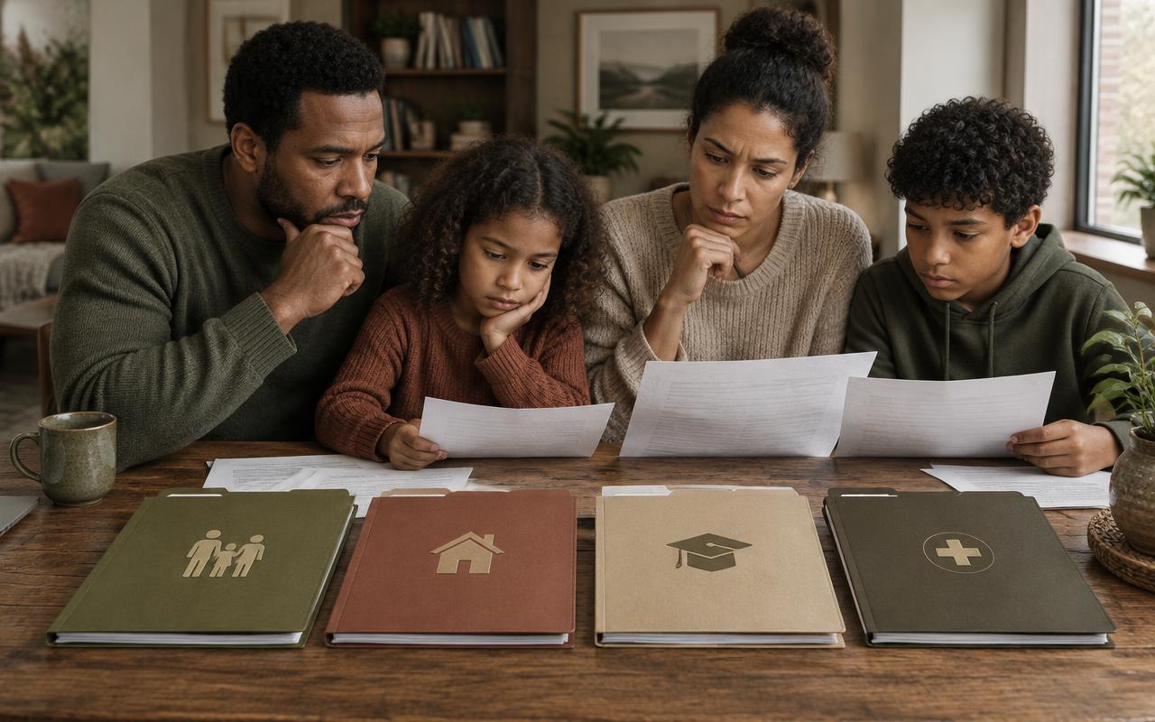 Familia revisa documentos relacionados con créditos tributarios