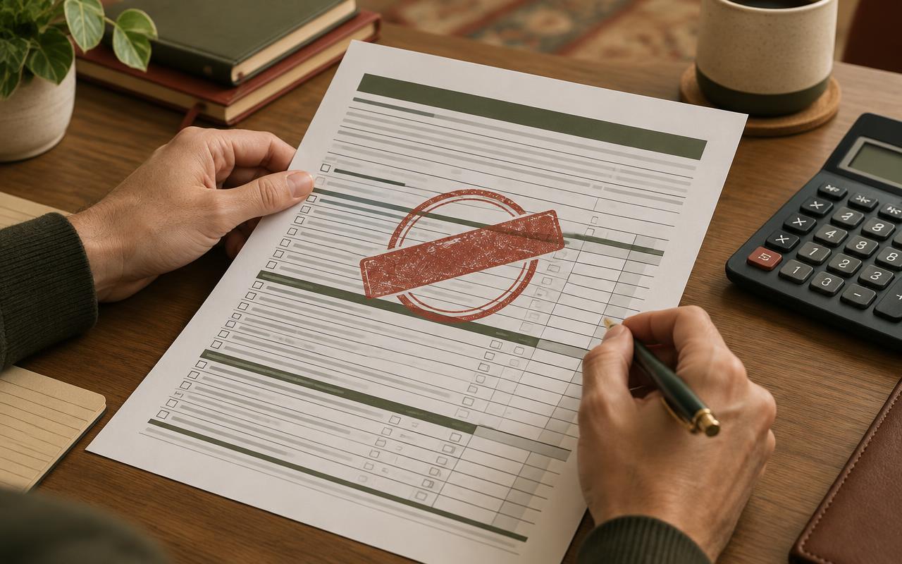 Persona revisa un formulario tributario marcado como borrador